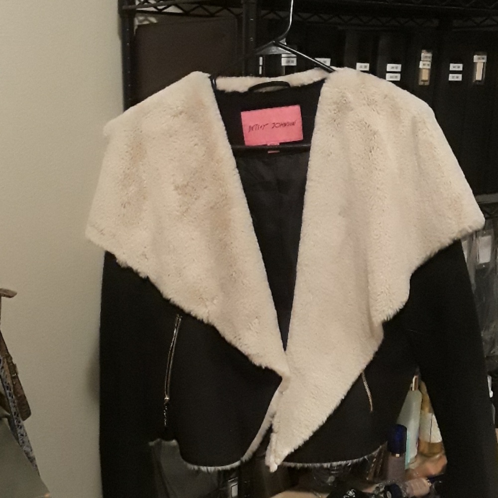 Betsey Johnson fur lace up back coat